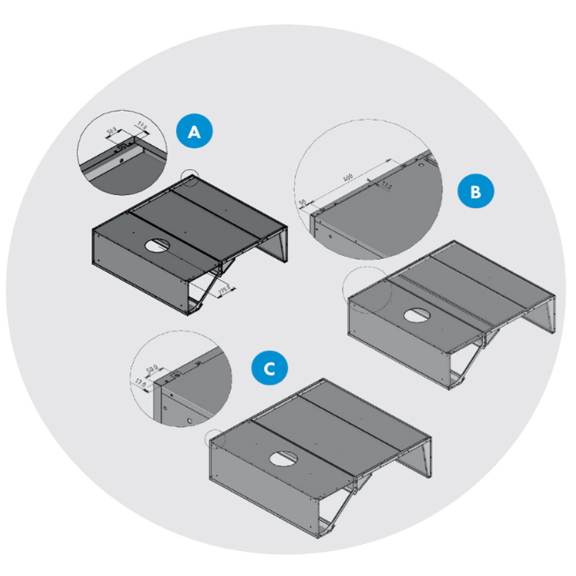 Schéma cotes d'accrochage des hottes Saftair